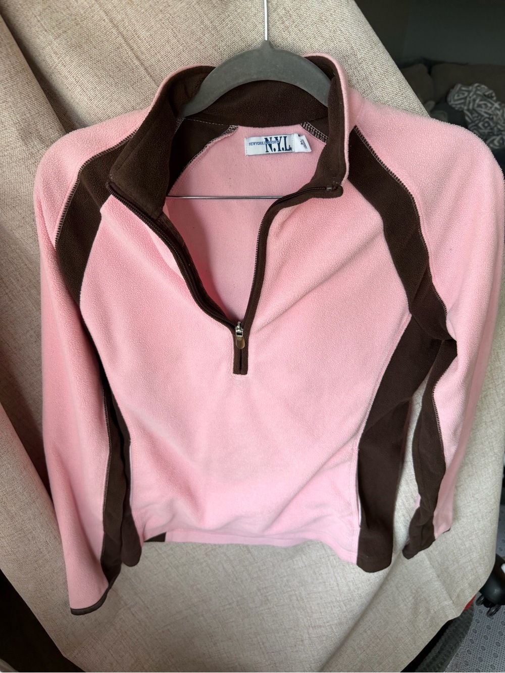 New York Laundry NYL Pink Brown Quarter Zip Fleece Women’s M Made in Jordan Y2K